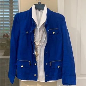 Chico’s Blue Linen utility jacket